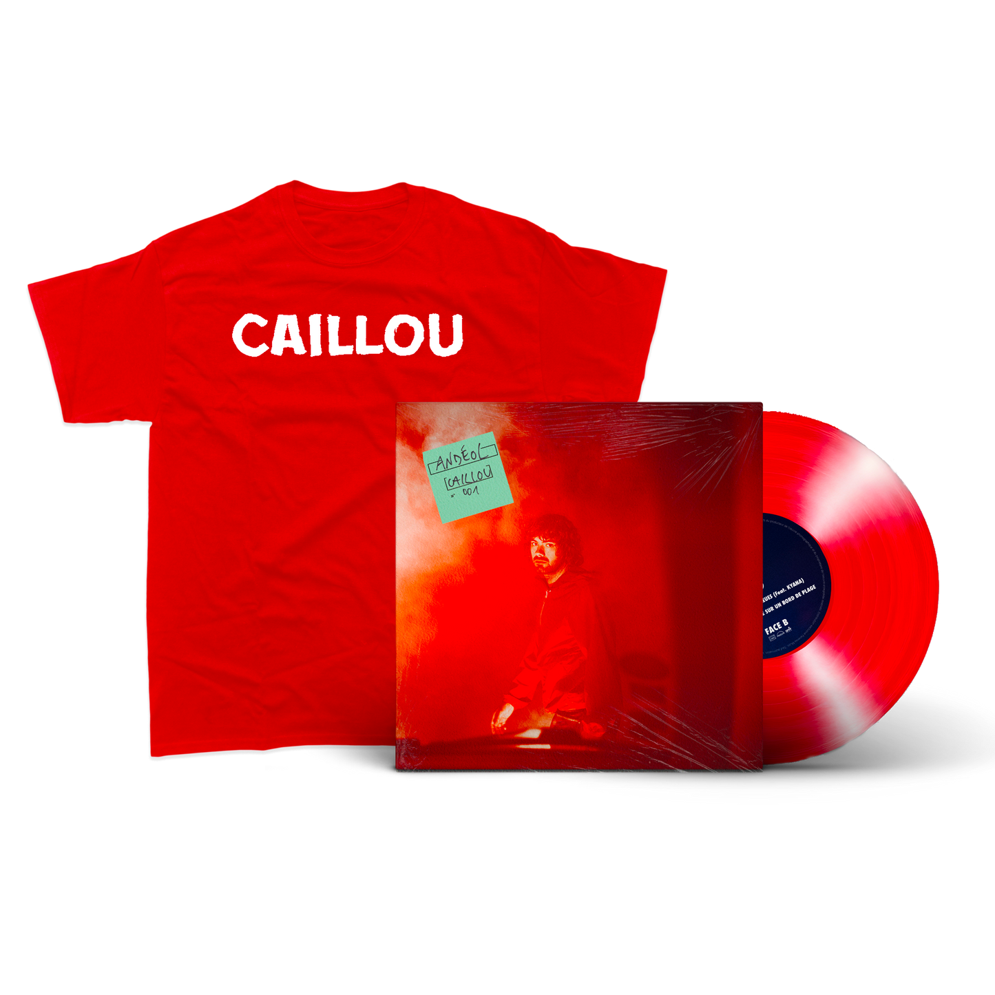 T-shirt + Vinyle rouge "Caillou" édition limitée dédicacé et numéroté